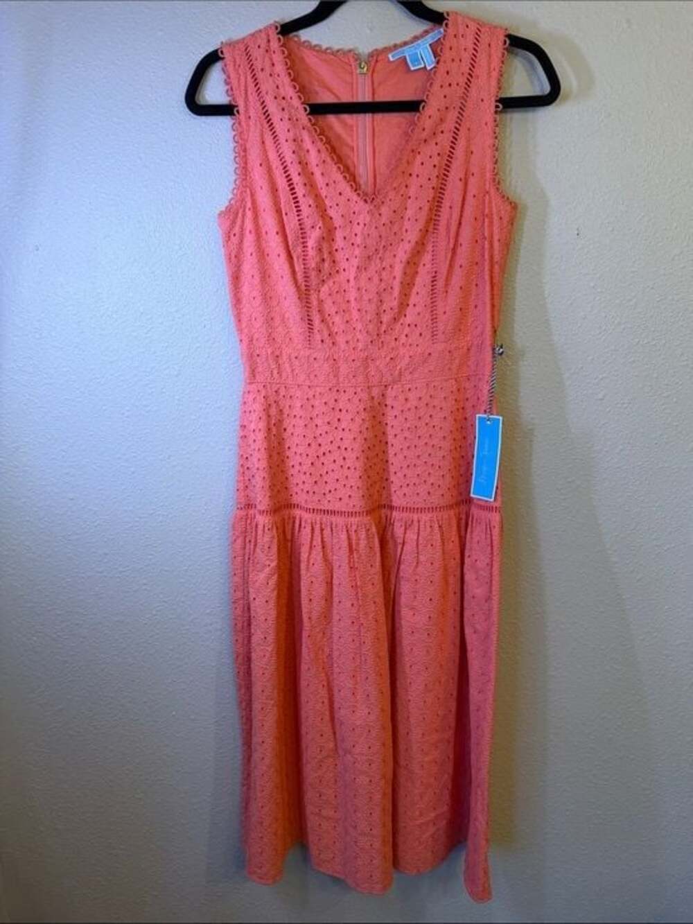 Draper James Coral Eyelet V-Neck Midi Dress - Picture 2 of 9